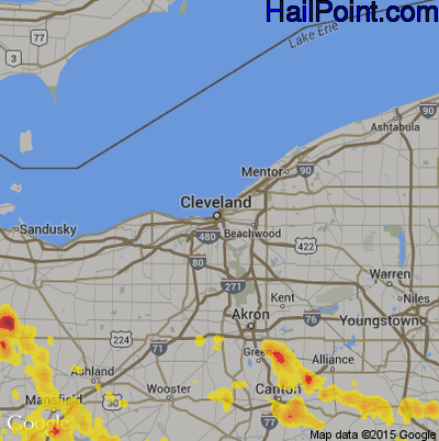 Hail Map for Cleveland, OH Region on June 13, 2017