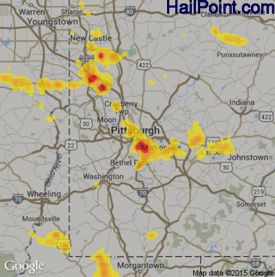 Hail Map for Pittsburgh, PA Region on June 13, 2017