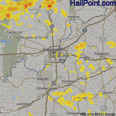 Hail Map for Louisville, KY Region on June 13, 2017