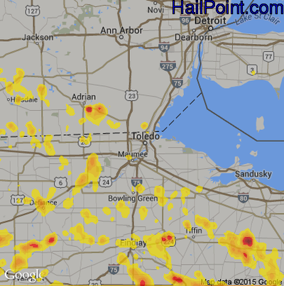 Hail Map for Toledo, OH Region on June 13, 2017 