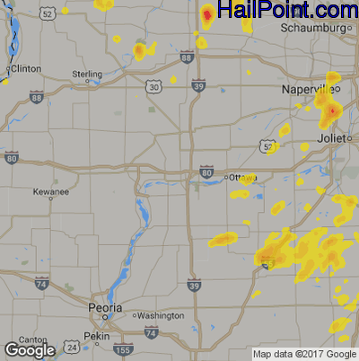 Hail Map for Peru, IL Region on June 13, 2017 