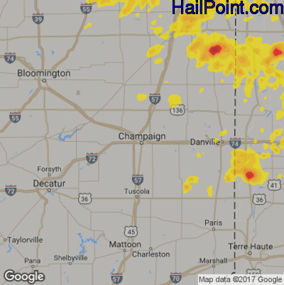 Hail Map for Champaign, IL Region on June 13, 2017