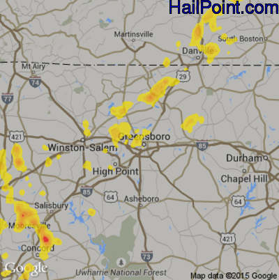 Hail Map for Greensboro, NC Region on June 13, 2017 