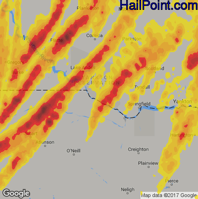 Hail Map for Grand Island, NE Region on June 13, 2017
