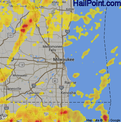 Hail Map for Milwaukee, WI Region on June 13, 2017