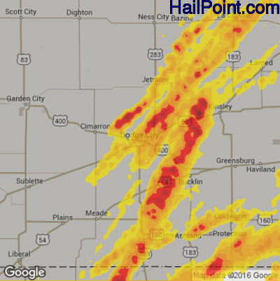 Hail Map for Dodge City, KS Region on June 13, 2017 