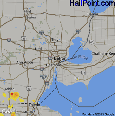 Hail Map for Detroit, MI Region on June 13, 2017
