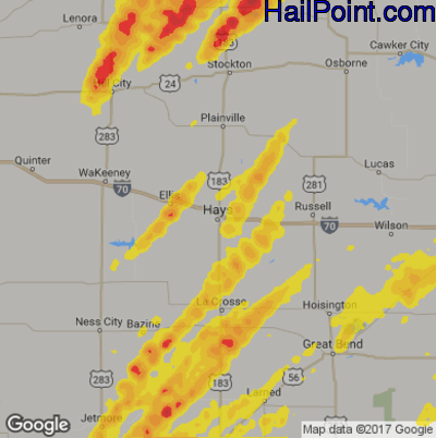 Hail Map for Hays, KS Region on June 13, 2017