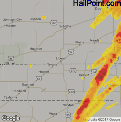 Hail Map for Liberal, KS Region on June 13, 2017