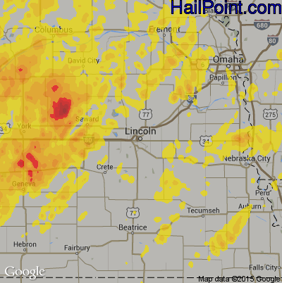 Hail Map for Lincoln, NE Region on June 14, 2017