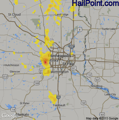 Hail Map for Minneapolis, MN Region on June 14, 2017