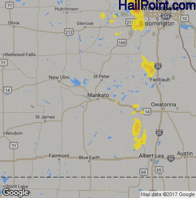 Hail Map for Mankato, MN Region on June 14, 2017 