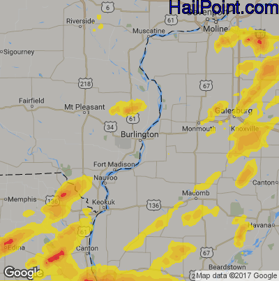 Hail Map for Burlington, IA Region on June 14, 2017