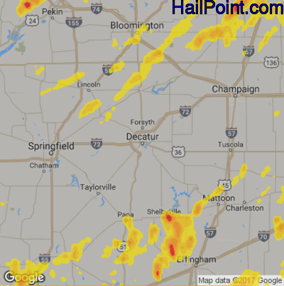 Hail Map for Decatur, IL Region on June 14, 2017 