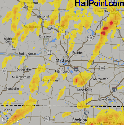 Hail Map for Madison, WI Region on June 14, 2017