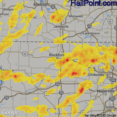 Hail Map for Rockford, IL Region on June 14, 2017