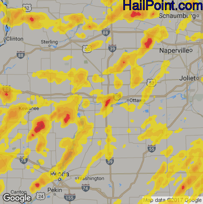 Hail Map for Peru, IL Region on June 14, 2017