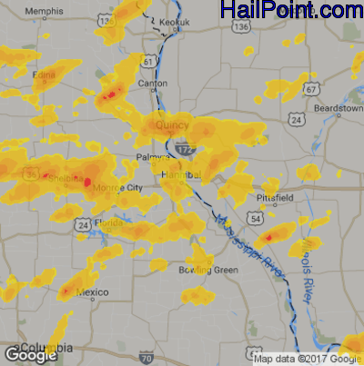 Hail Map for Hannibal, MS Region on June 14, 2017 