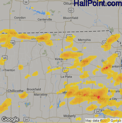 Hail Map for Kirskville, MS Region on June 14, 2017