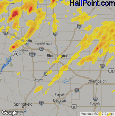 Hail Map for Bloomington, IL Region on June 14, 2017