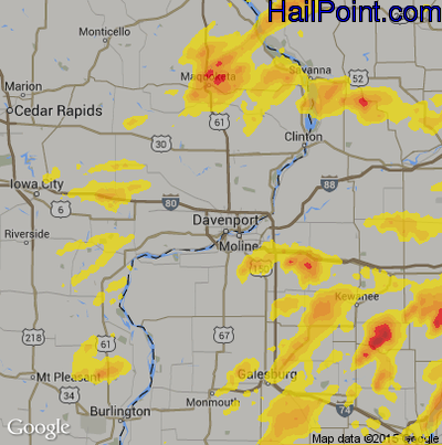 Hail Map for Davenport, IA Region on June 14, 2017