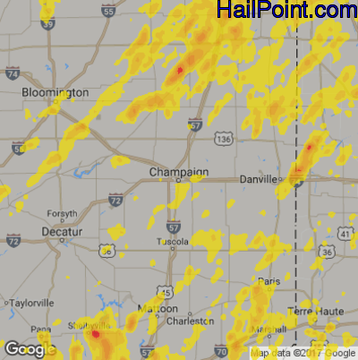 Hail Map for Champaign, IL Region on June 14, 2017