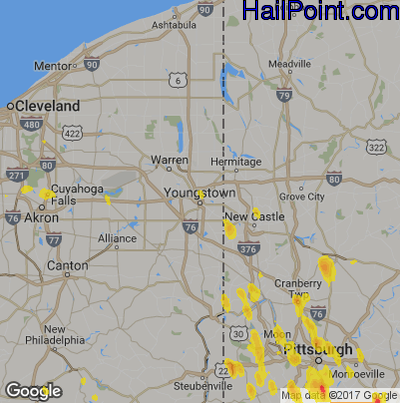 Hail Map for Youngstown, OH Region on June 14, 2017