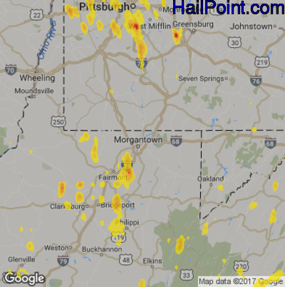 Hail Map for Morgantown, WV Region on June 14, 2017