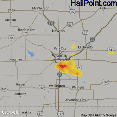 Hail Map for Wichita, KS Region on June 15, 2017