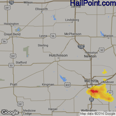 Hail Map for Hutchinson, KS Region on June 15, 2017