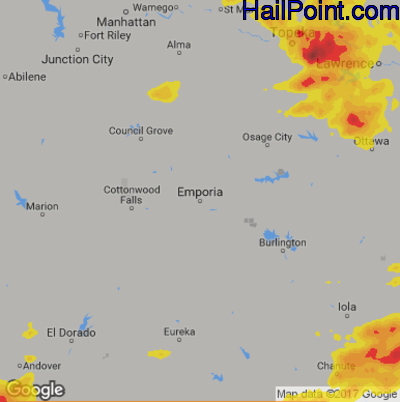 Hail Map for Emporia, KS Region on June 15, 2017