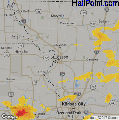 Hail Map for St. Joseph, MS Region on June 15, 2017