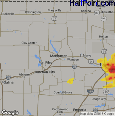 Hail Map for Mahhattan, KS Region on June 15, 2017