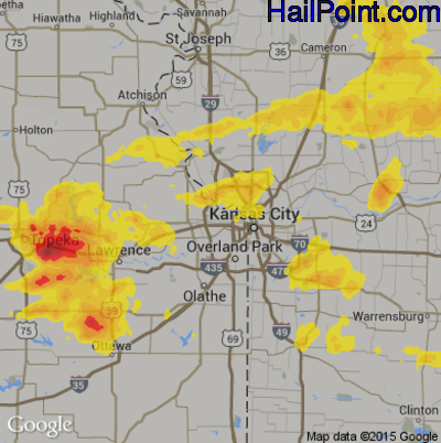 Hail Map for Kansas City, KS Region on June 15, 2017