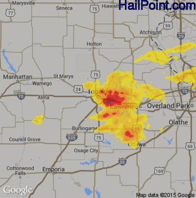 Hail Map for Topeka, KS Region on June 15, 2017