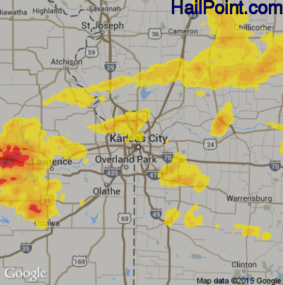 Hail Map for Kansas City, MO Region on June 15, 2017