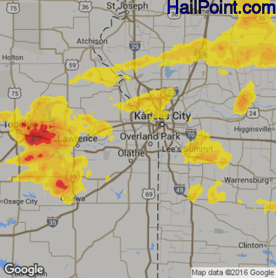 Hail Map for Shawnee, KS Region on June 15, 2017