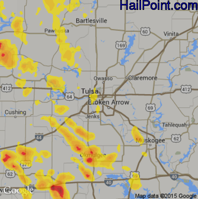 Hail Map for Tulsa, OK Region on June 15, 2017
