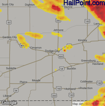 Hail Map for Dodge City, KS Region on June 15, 2017