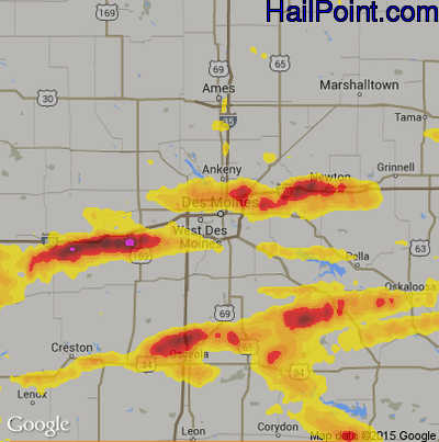 Hail Map for Des Moines, IA Region on June 15, 2017