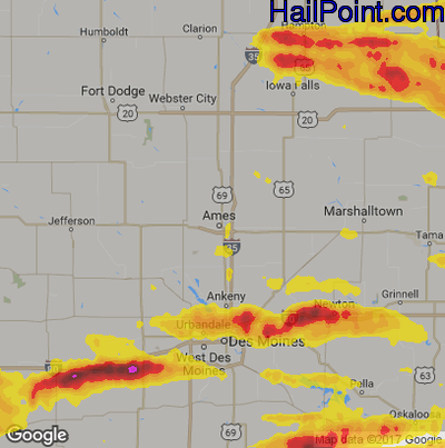 Hail Map for Ames, IA Region on June 15, 2017