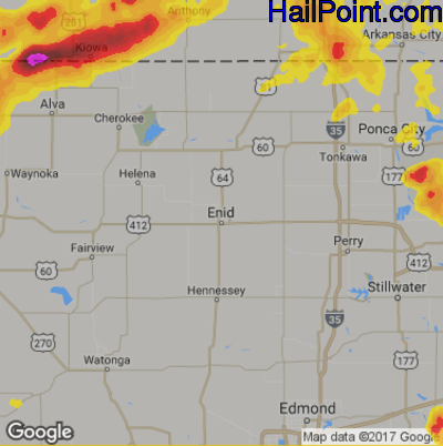 Hail Map for Enid, OK Region on June 15, 2017
