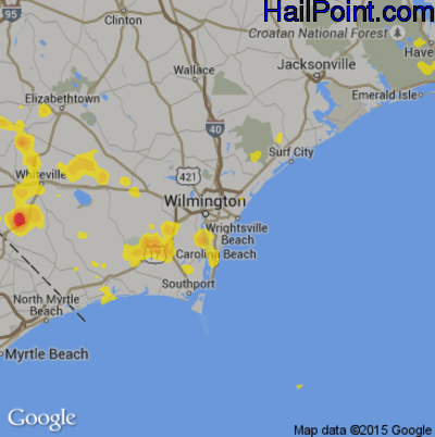 Hail Map for Wilmington, NC Region on June 15, 2017 