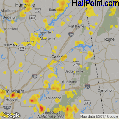 Hail Map for Gadsen, AL Region on June 15, 2017