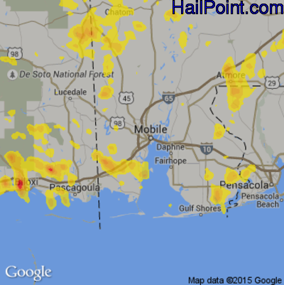 Hail Map for Mobile, AL Region on June 15, 2017