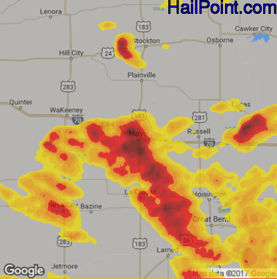 Hail Map for Hays, KS Region on June 15, 2017