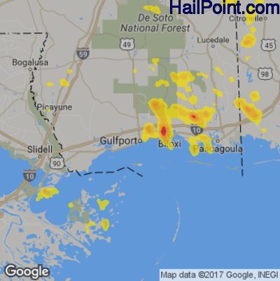 Hail Map for Gulfport, MS Region on June 15, 2017