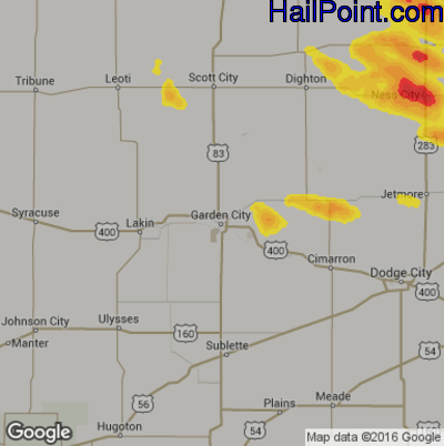 Hail Map for Garden City, KS Region on June 15, 2017