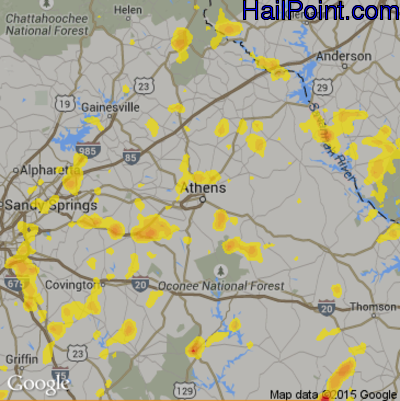 Hail Map for Athens, GA Region on June 15, 2017
