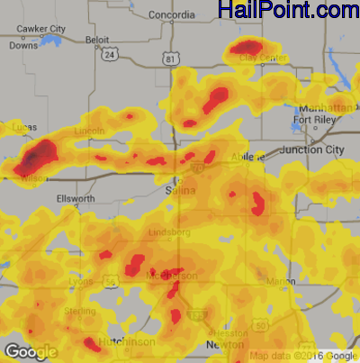 Hail Map for Salina, KS Region on June 15, 2017 